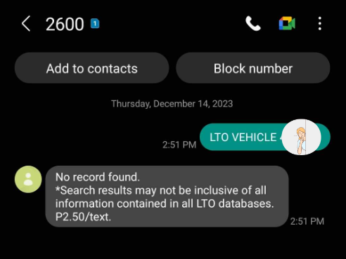 LTO Plate Verification via SMS - Screen