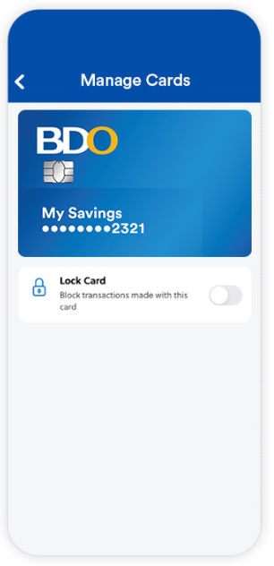 BDO Online App - Lock or Unlock Card/s